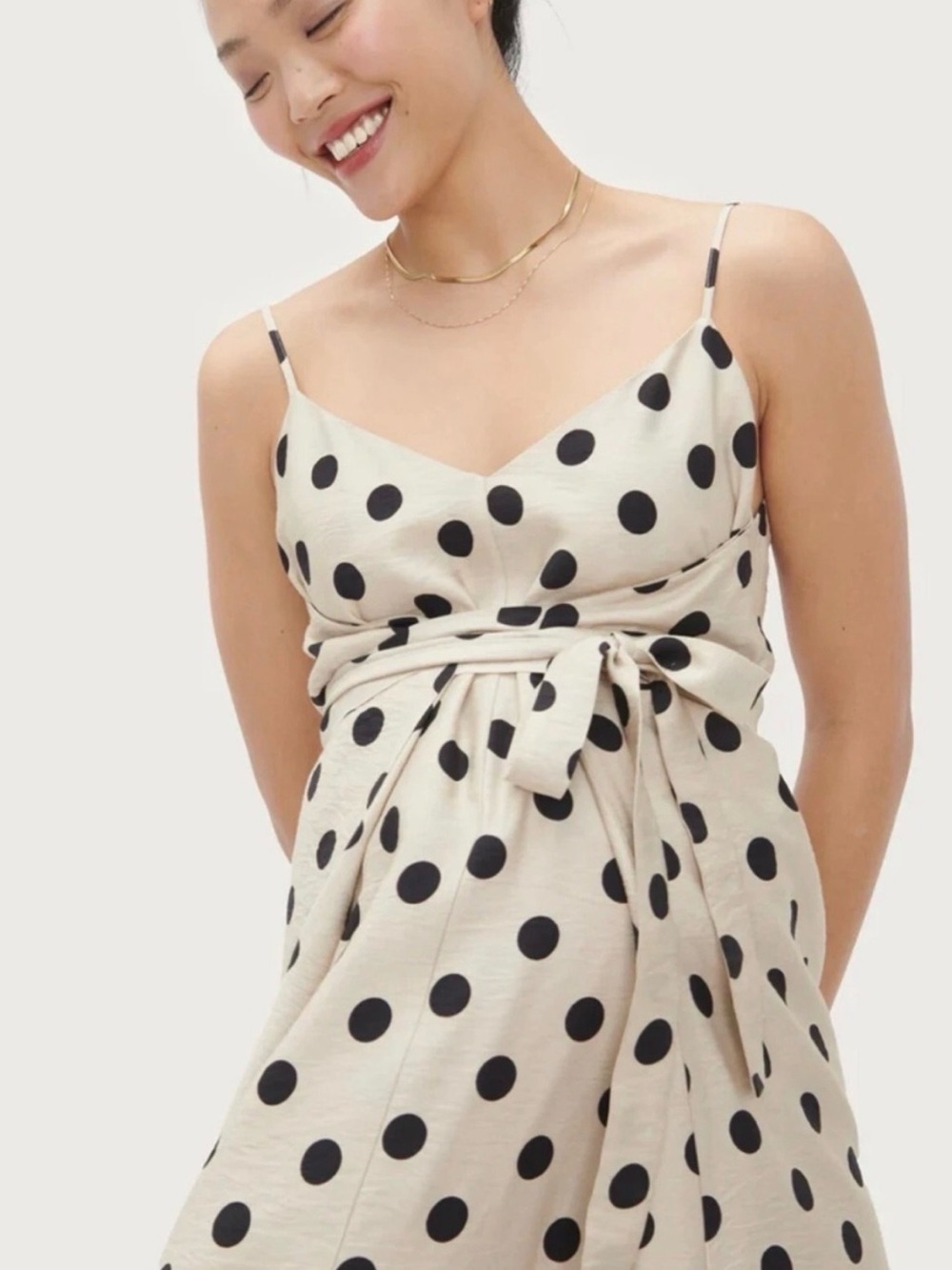 Hatch Cream Maternity Midi Dress with Black Polka Dots